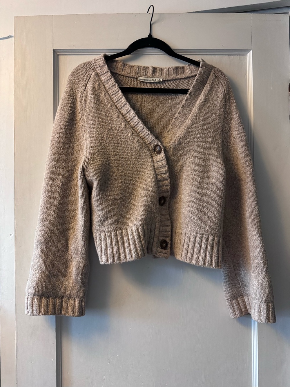 Abercrombie & Fitch Cropped Button V-Neck Cardigan - cotton blend short cardigan